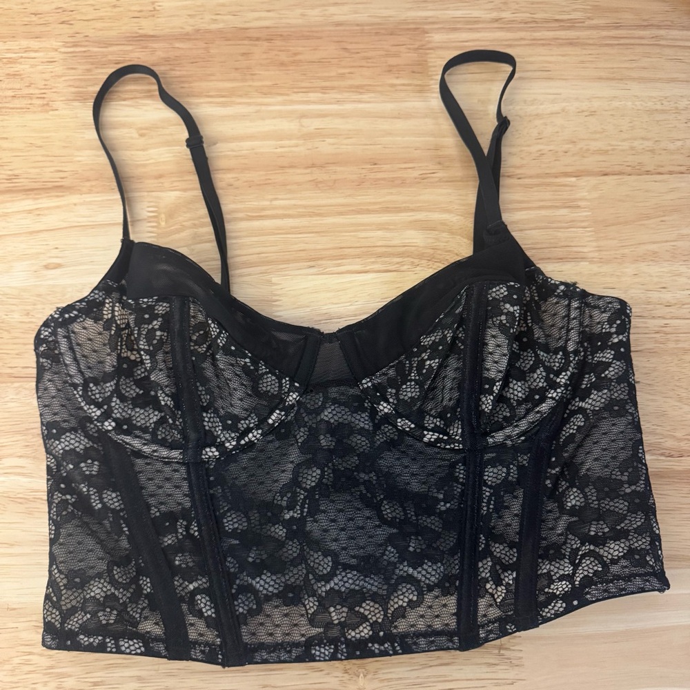 Lace Corset Bra Black and‎ White Florals Dainty